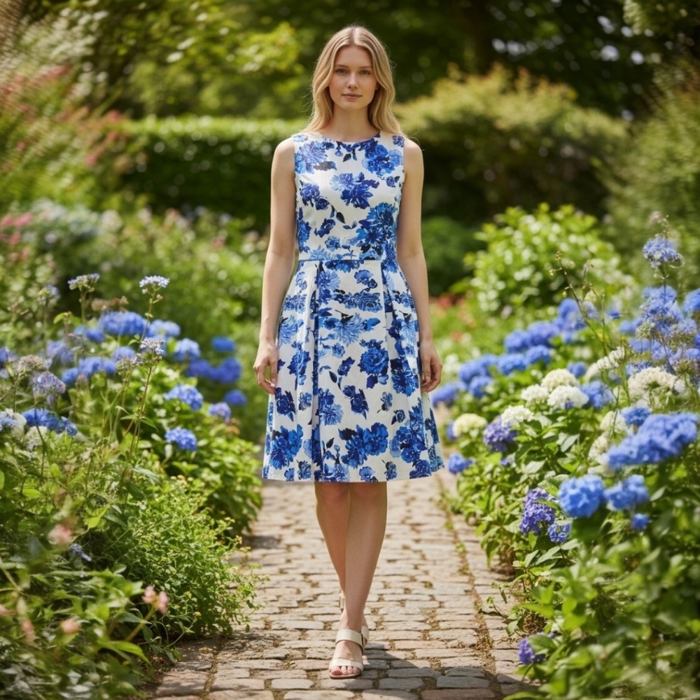 Lbisse Blue And White A Line Dress Size XL NWT